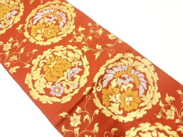 JAPANESE KIMONO / ANTIQUE FUKURO OBI / SILK / WOVEN FLOWER & BIRD